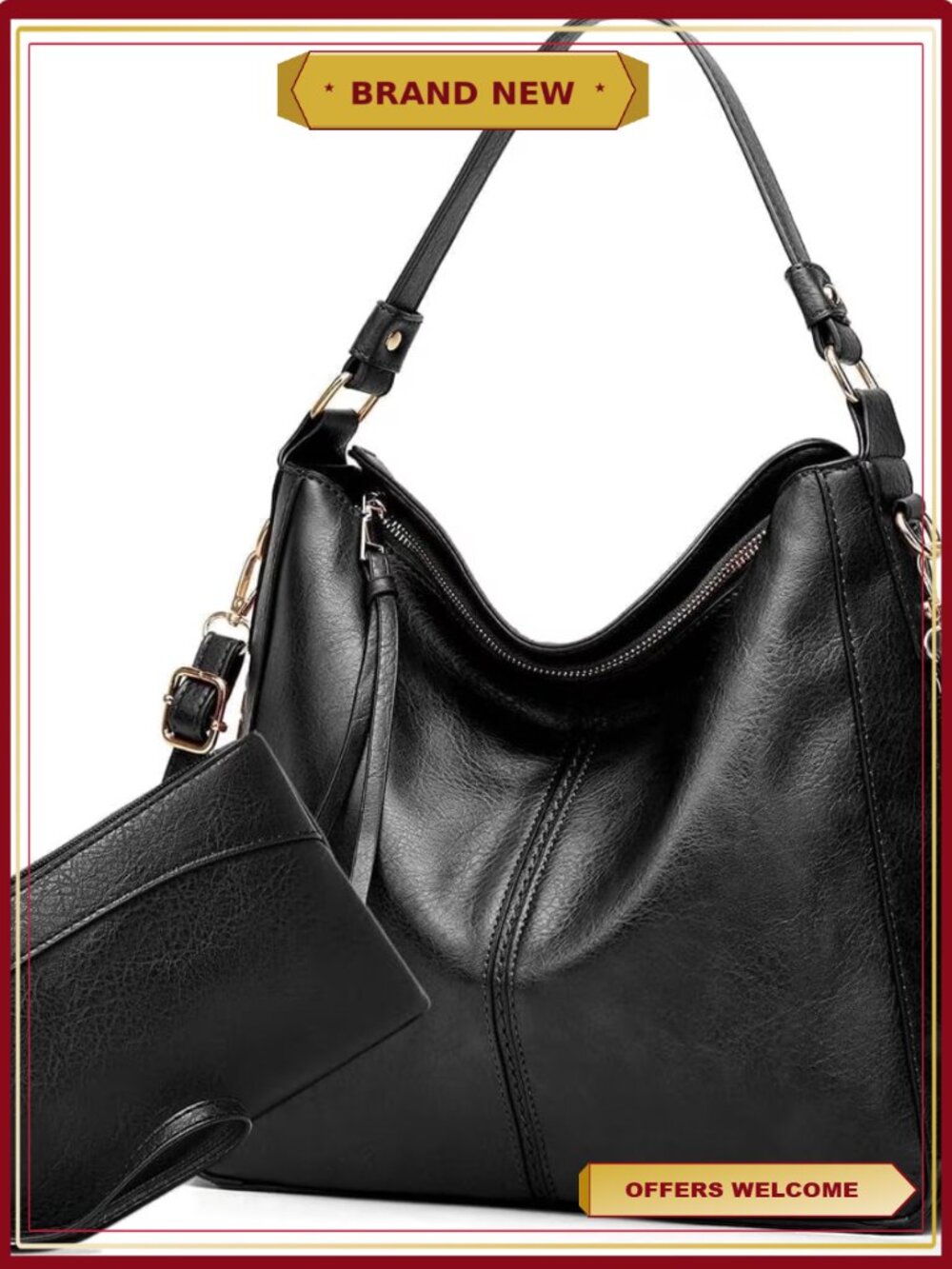 Leather Crossbody Bag for Women Hobo Purse Detachable Strap Shoulder Bag